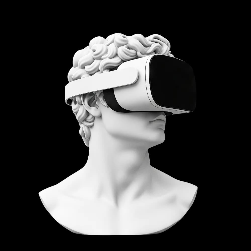 Marble bust wearing a VR headset